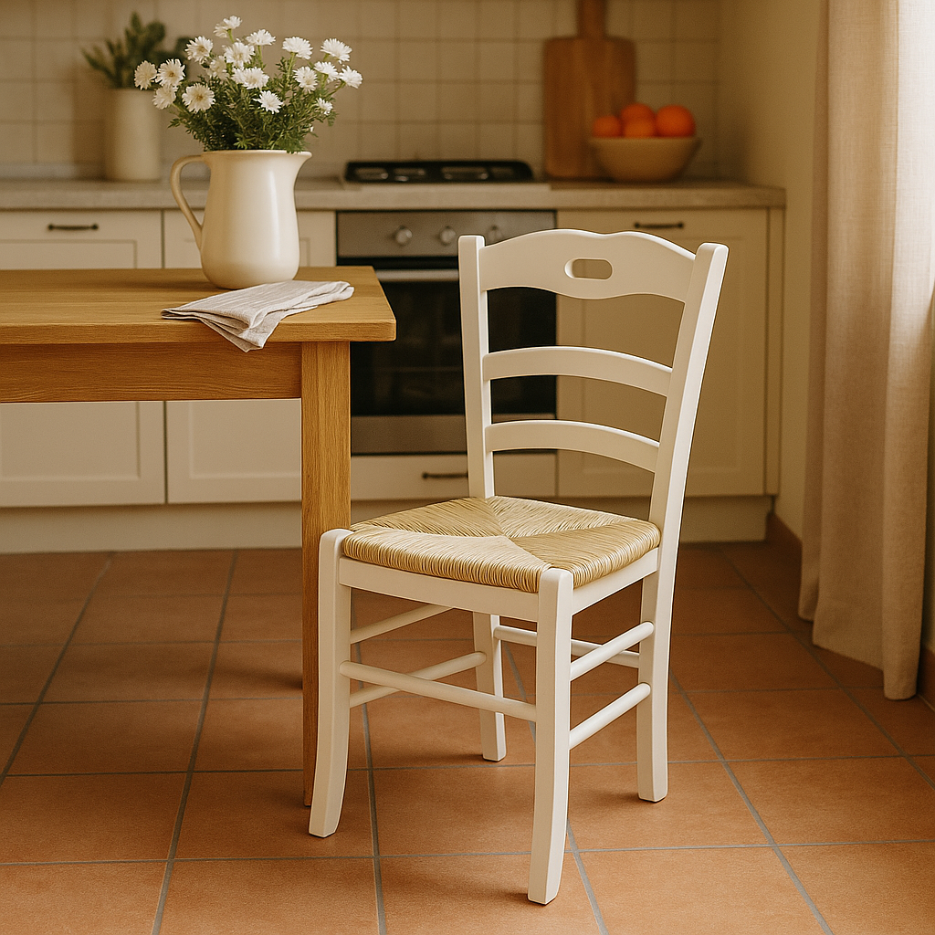 Sedia Valentina in Legno con Seduta in Paglia