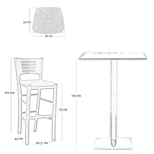 Sgabello Verox in Legno con seduta in Paglia